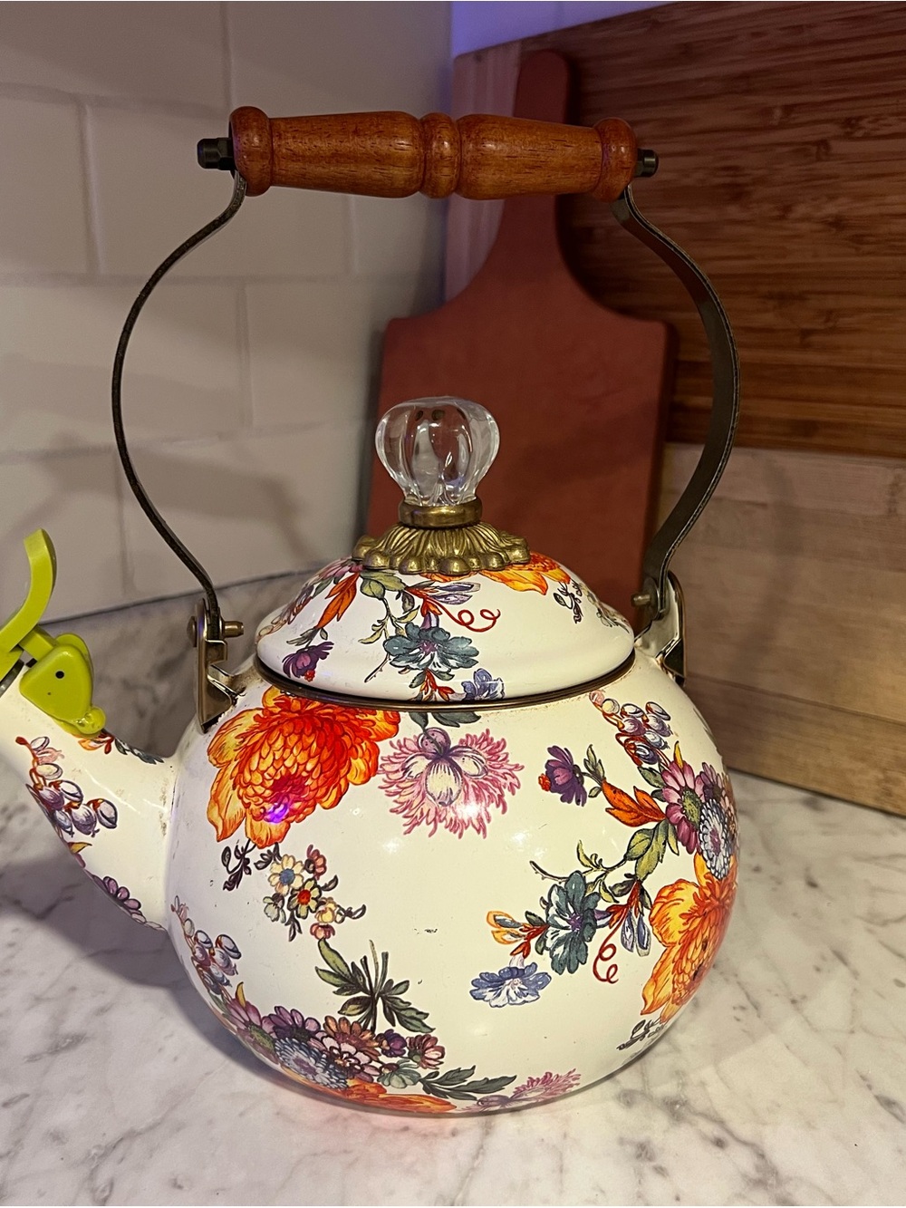 MacKenzie-Childs Whistling Flower Market Tea Kettle